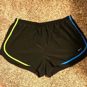 Plus-size Nike Women's Black Shorts with Blue, Maroon, Yellow, and Green Accents